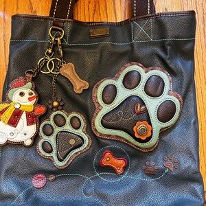 Chala Navy Dog Paw Tote with Snowman Dangle